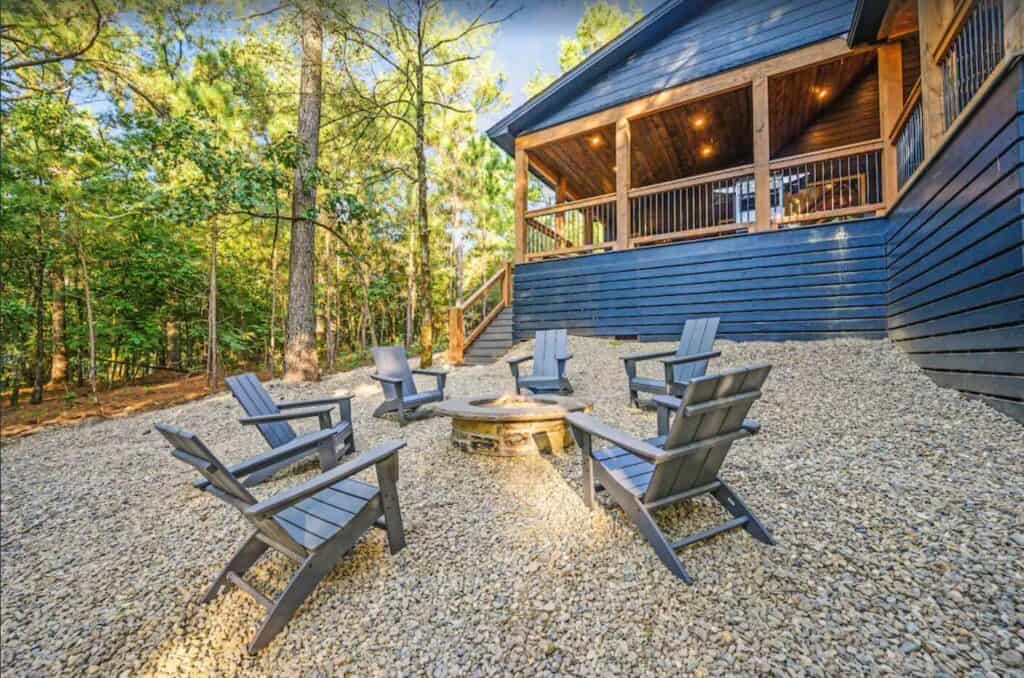 modern broken bow swimming pool cabin fire pit