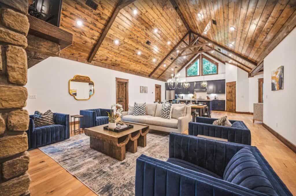 modern broken bow swimming pool cabin interior