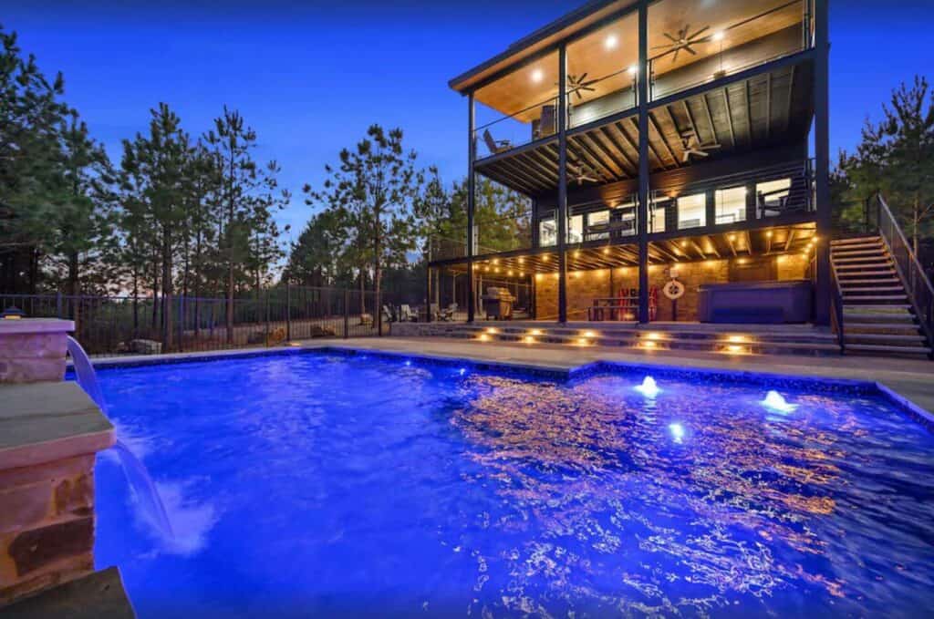 broken bow cabins oklahoma with light up pool exterior