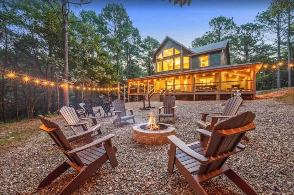 romantic cabins in broken bow lit up exterior