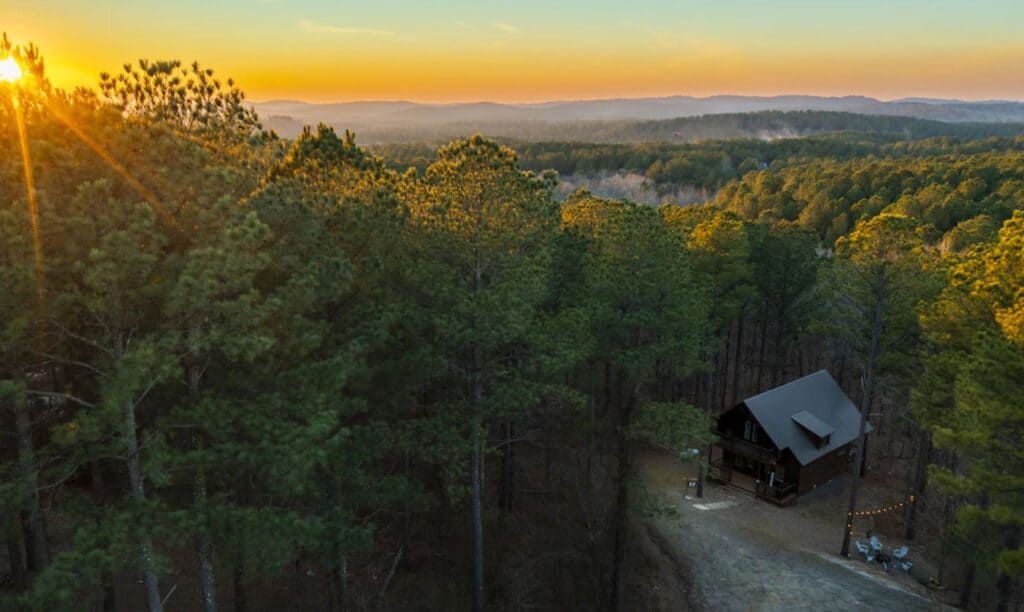 cabin with hot tub and fireplace