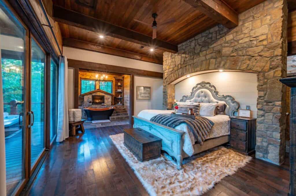 broken bow luxury cabins with pool access romantic bedroom